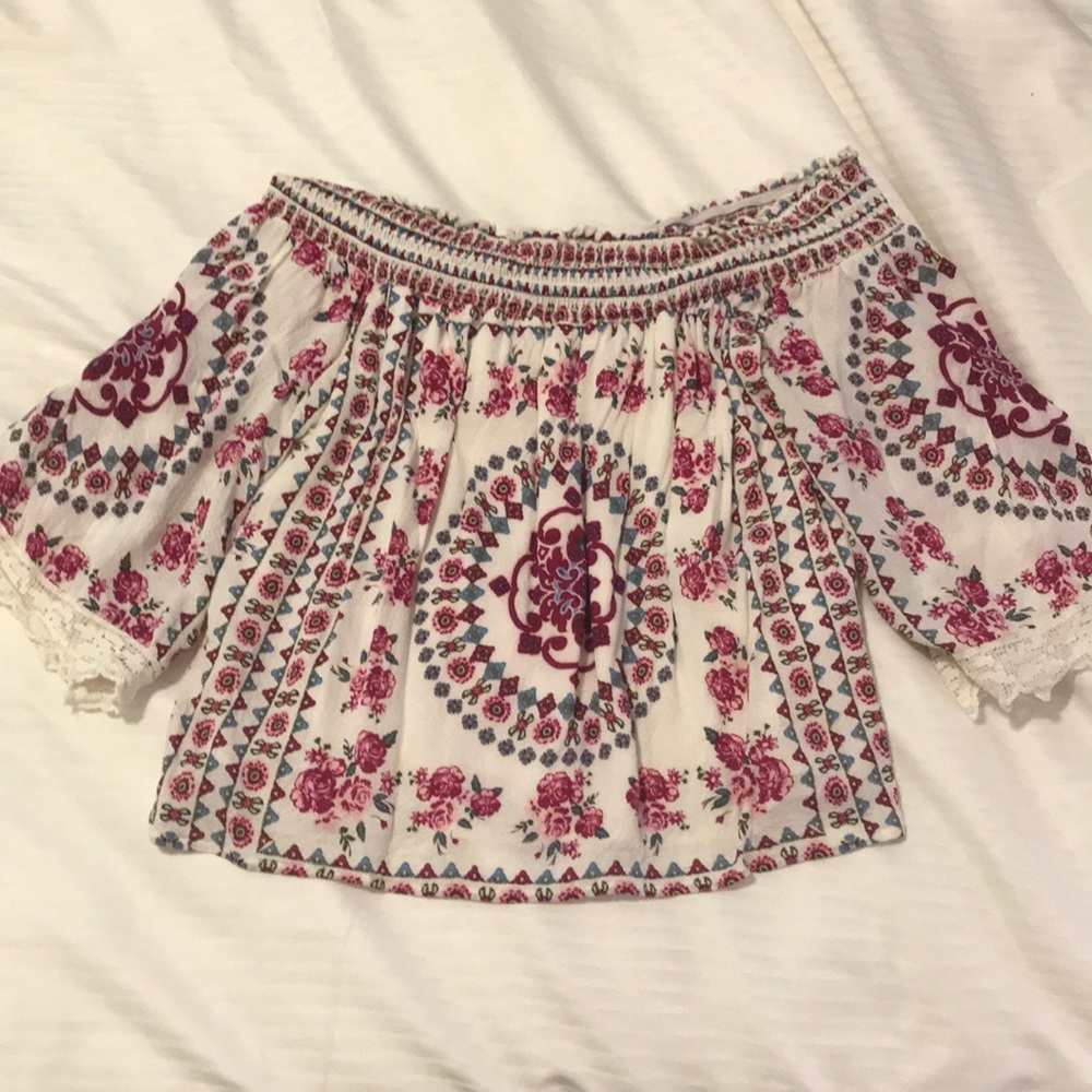 Floral and lace off the shoulder top